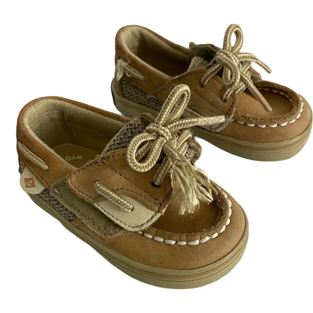 Sperry Baby Toddler Shoes Size 2M 2 Months  Boat Shoes Brown Slip On Hook & Loop